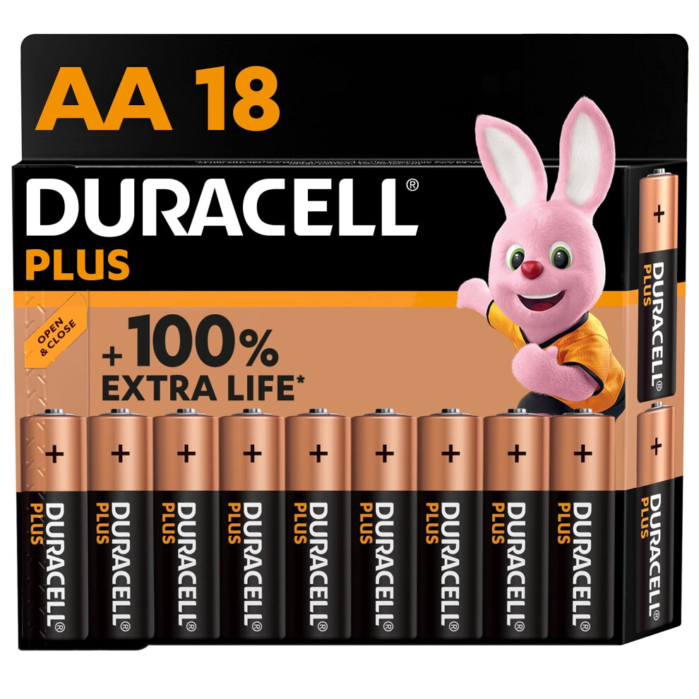 Plus AA Batteries (18 Pack) - Alkaline 1.5V - Up To 100% Extra Life - Reliability For Everyday Devices - 0% Plastic Packaging - 10 Year Storage - LR6