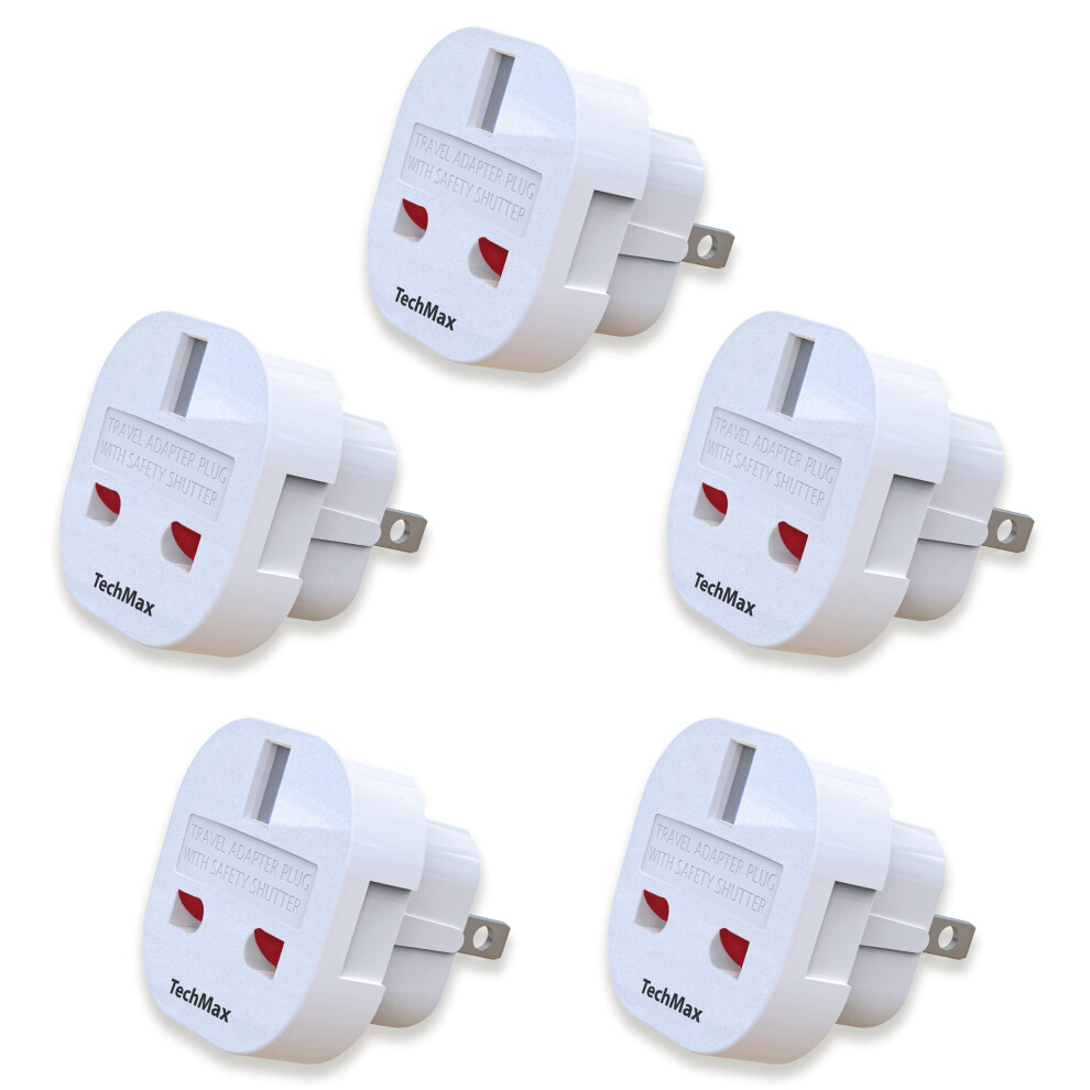 Pack of 5 UK to US Plug Adaptor Type G to Type A and B UK to USA, Canada, Japan, Thailand, Mexico, Jamaica, Dominican Republic, Barbados, China and
