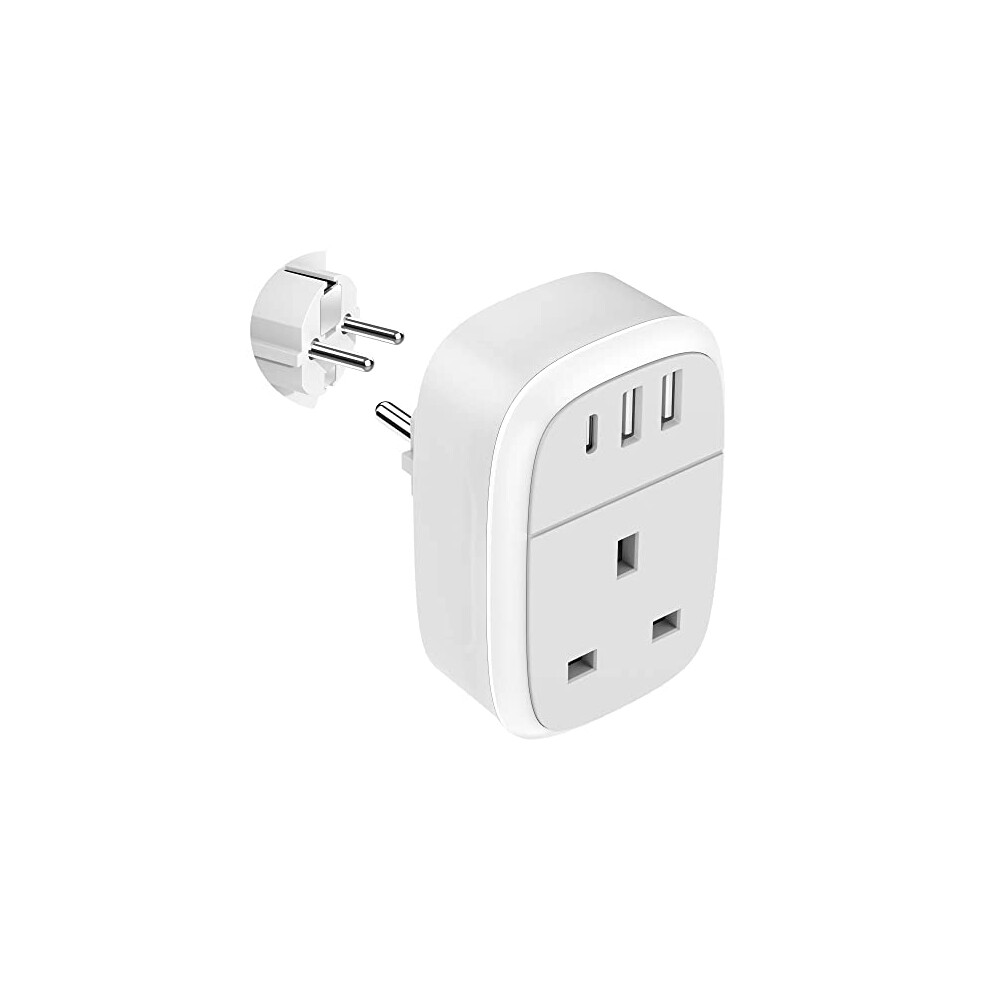 European Plug Adapter, UK to EU Euro Europe Schuko 32W USB C Fast Travel Charger Grounded USBC Adaptor Type C for Germany France Spain Turkey Greece