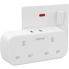 [1-pack] VINTAR Double Plug Adaptor with 2 USB, 2 Way Plugs Extension Multi Sockets Wall Charger Adapter, 13A UK 3 Pin Power Socket for Bedroom,