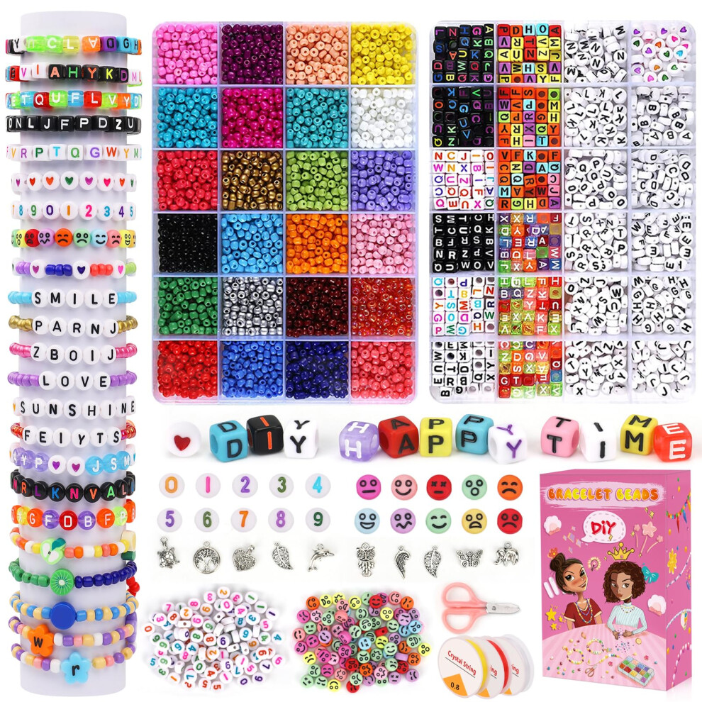 5500pcs Bracelet Making Kit,4 mm Glass Seed Beads and Letter Alphabet Beads,Expression Beads, Number Beads and Other Craft Beads, for Friendship