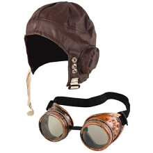 FNA FASHIONS Biggles Hat Pilot Goggles Frame Aviator Grandpa's Great Escape Fancy Dress Kit
