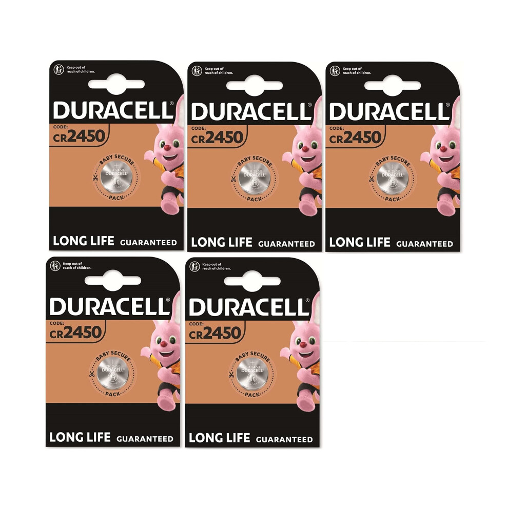 5X Duracell Cr 2450 Lithium (5 Blister Pack of 1 Battery) 5 Batteries