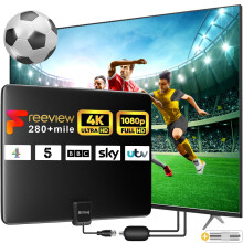 TV Aerial Indoor, Indoor Aerial for Smart TV with Strong Signal Booster UK, 280+ Miles for Freeview Digital TV Antennas 4K 1080P Ultra HD, VHF/UHF/FM
