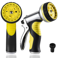 Hose Pipe Spray Gun,9 Adjustable Patterns Garden Hose Nozzles & Spray Guns, Heavy Duty Metal High Pressure Hose Nozzle/Hose Gun (Yellow-1Pack)