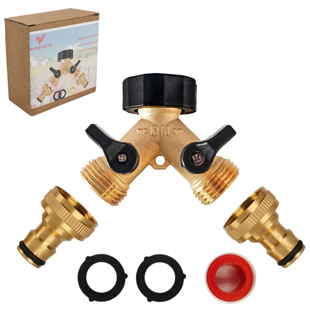 2 Way Garden Hose Splitter,Garden Hose Splitter, Y Valve, 2-Way Tap Connector with Individual On/Off and Two Quick Connector, 3/4" Tap Y Splitter