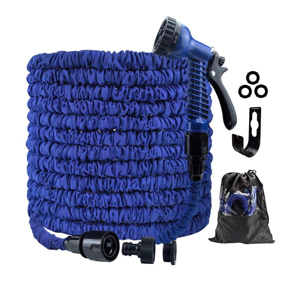 100FT Garden Hose Pipe Expandable Garden Hose with 3/4", 1/2" Fittings, Expanding Magic Hose, Garden Hose with 7 Function Spray Nozzle, 100% Natural