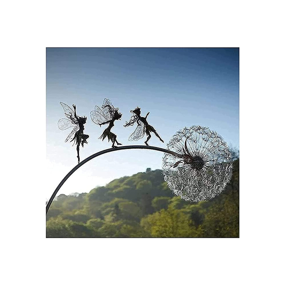 Sbymx Fairies Dandelions Garden Art Sculpture Dance Together Yard Decorations Stainless Steel Garden Fairy Ornaments Fairy Sculpture Garden Dandelion For