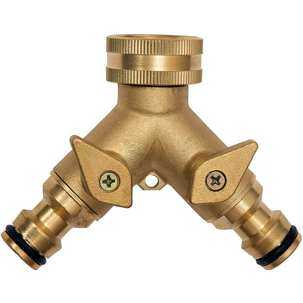 Garden Tap Splitter 2 Way - Brass 2 Way Tap Connector Double Tap Adapter Garden Tap Adaptor,For Home Kitchen Garden Outdoor (Y Valve Splitter)
