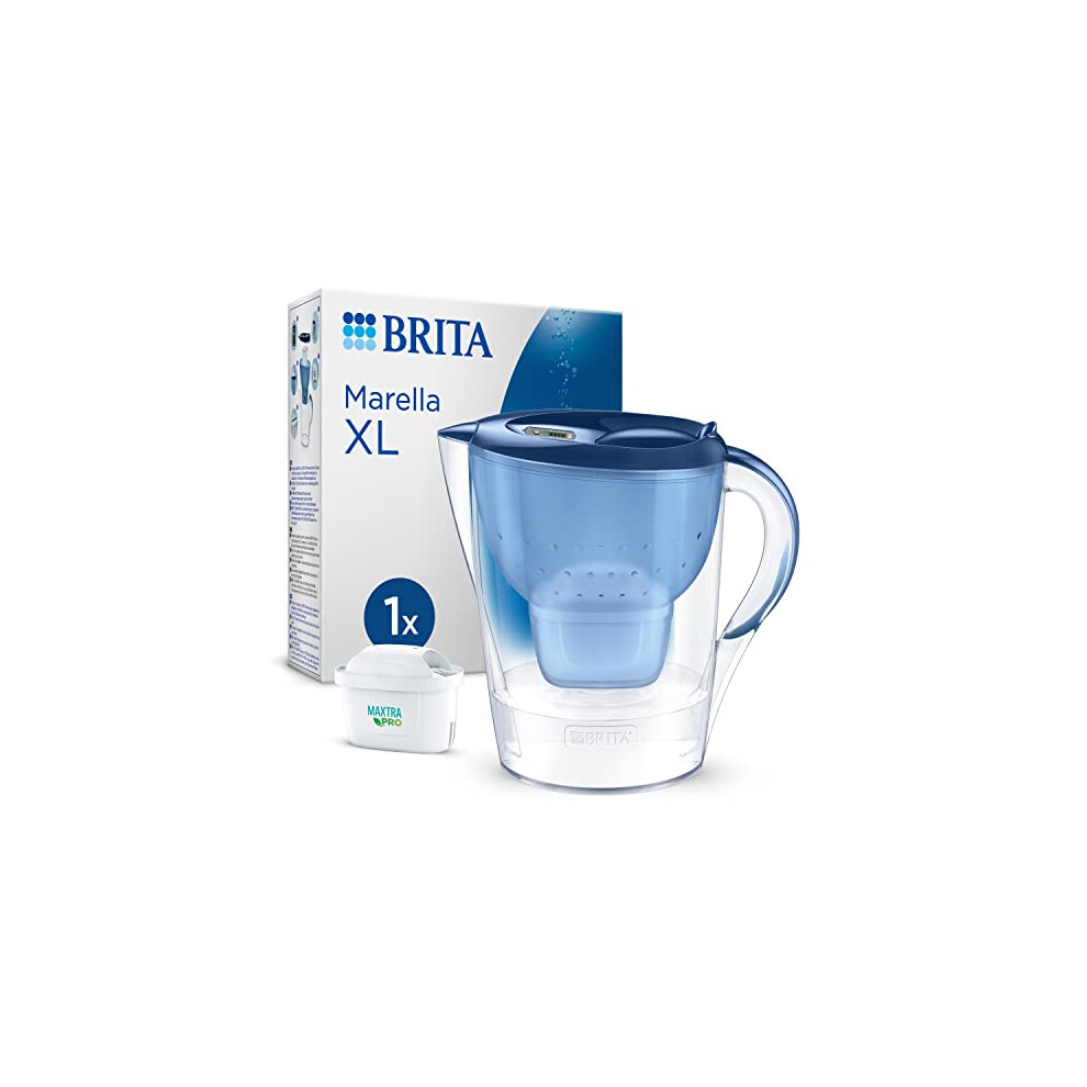 Marella XL Water Filter Jug Blue (3.5L) incl. 1x MAXTRA PRO All-in-1 cartridge - large-volume jug with digital LTI and Flip-Lid - now in sustainable