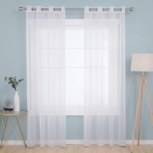 Home Decorations Semi Transparent Curtain Voile Panels Back Eyelet Curtains Voile Sheer Curtains for Window 55 x 94 Inch White Two Panels