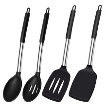 Silicone Spatula Spoons for Cooking, Heat Resistant Silicone Slotted Spatula Solid Turner Kitchen Spoons Set for Non Stick Cookware, BPA Free Large