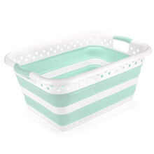 517934 Foldable Rectangular Laundry Basket, White & Aqua Haze, 45 litre