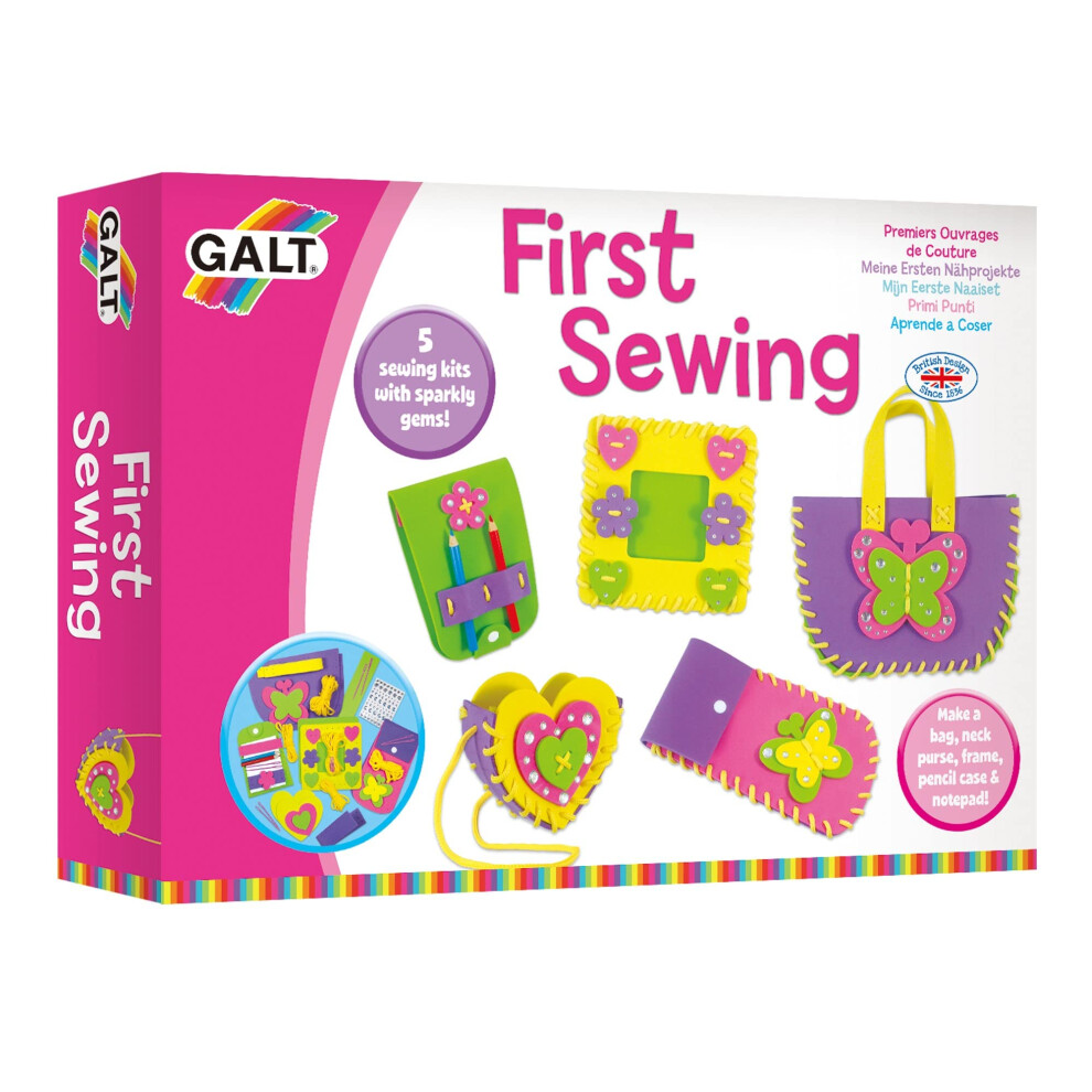 First Sewing Kit - 5 Childrens Sewing Kits, Craft Kit for Kids - Introduction to Sewing, Colourful Learn to Sew Set - Step by Step Guide - Make a Bag,