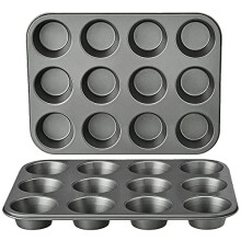 Nonstick Round Carbon Steel Muffin Pan, 2-Pack, Grey