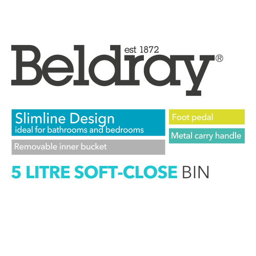 Beldray LA041173SS Rectangular Pedal Bin – Small Rubbish Bin with Soft Closing Lid, Office Bin with 5 Litre Capacity, Stainless Steel Waste Paper Bin, Slim 1