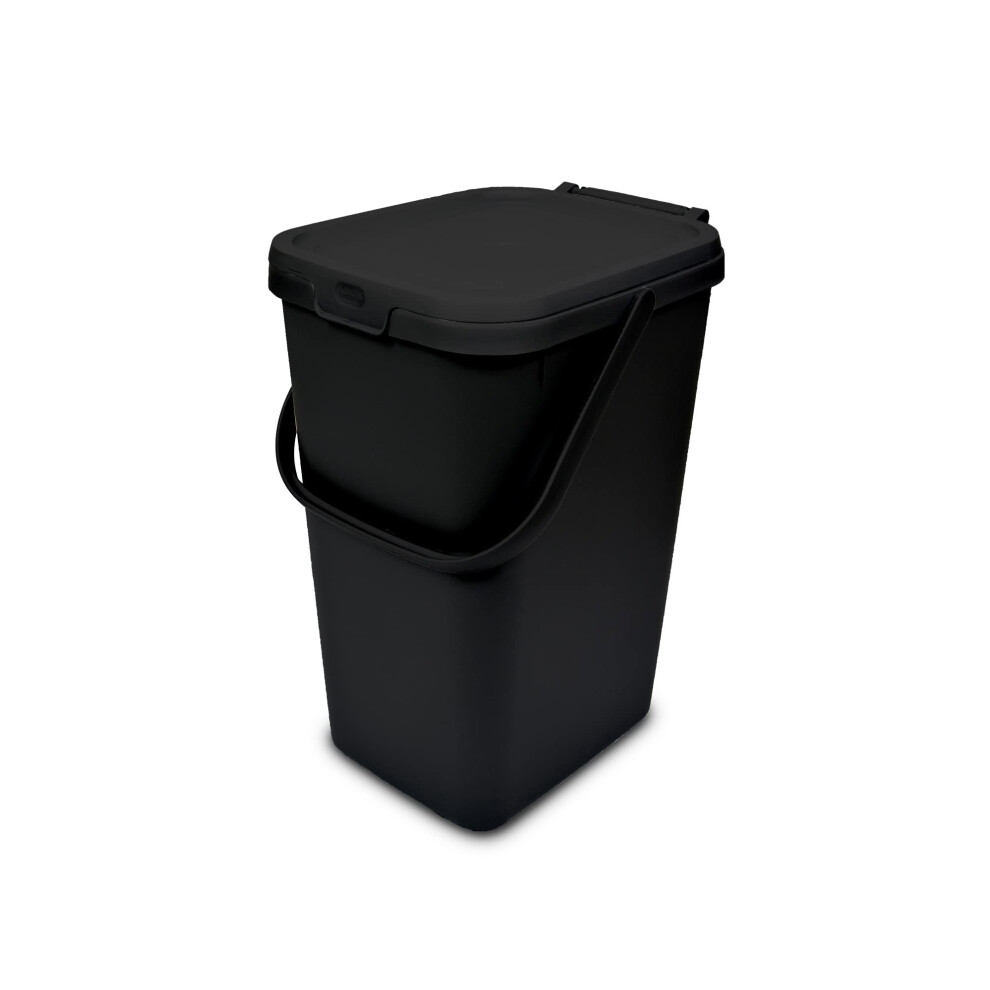 519282 Kitchen Recycling & General Storage bin 18 litres Stackable Food Waste Organiser Caddy with Clip lock lid & carrying Handle,Eco Black