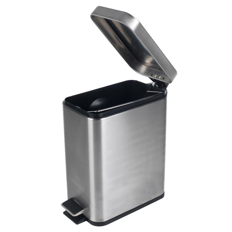 LA041173SS Rectangular Pedal Bin â Small Rubbish Bin with Soft Closing Lid, Office Bin with 5 Litre Capacity, Stainless Steel Waste Paper Bin, Slim