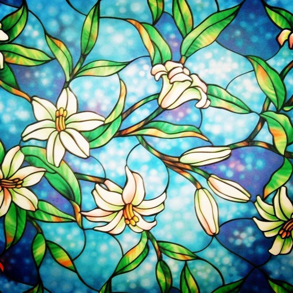 Stained Glass Window Film Privacy: Frosted Window Film Self Adhesive Floral Window Privacy Film Decorative Window Stickers Static Cling UV Blocking
