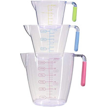 Plastic Measuring Jug Set of 3, Measuring Jugs with Angled Grip Handles,BPA-freeTransparent Measuring Cups 200ML / 400ML / 900ML, Easy to Read