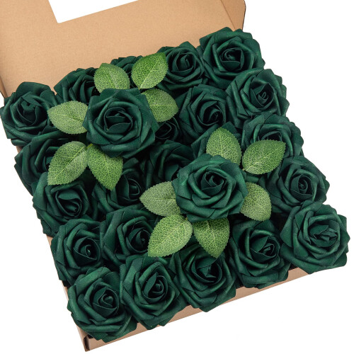 25Pcs Artificial Roses Flowers Fake Rose with Stems Real Touch Foam ...
