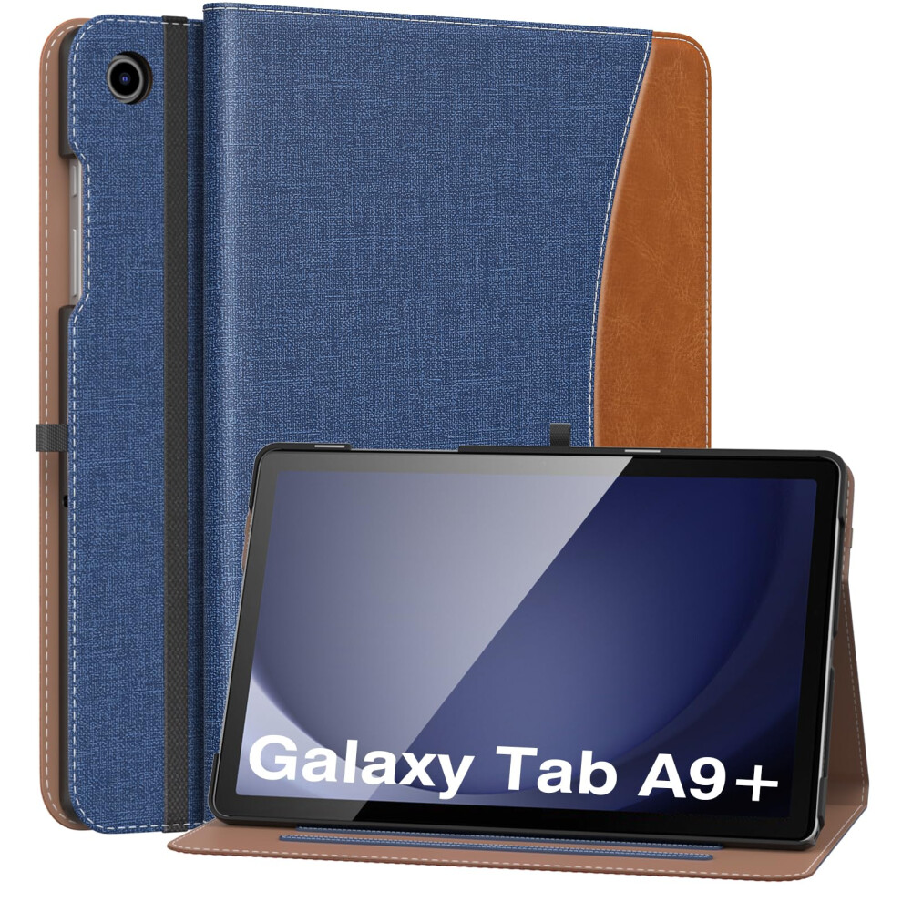 Case for Samsung Galaxy Tab A9 Plus 11" 2023 (SM-X210/SM-X216/SM-X218), PU Leather Multi-Angle Viewing Folding Stand Cover Case with Hand Strap, Front