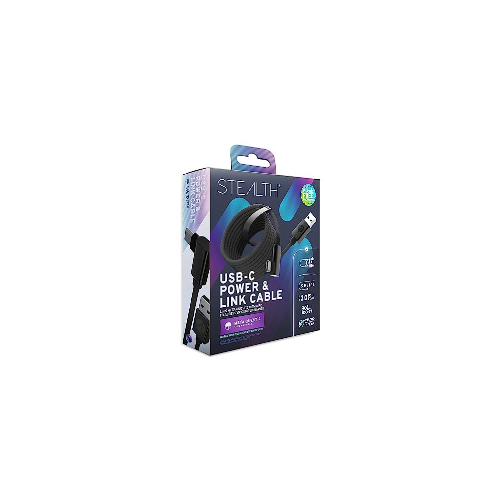 5M USB-C Power Link Cable Compatible with Meta Quest 2 Durable, Braided L-Shaped USB 3.0 with Velcro Strap for enhanced VR