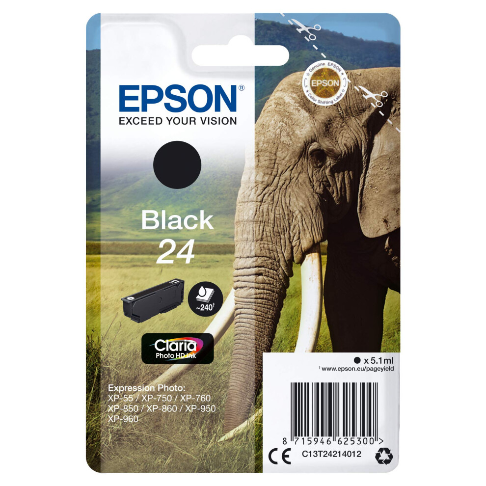 24 Black Elephant Genuine, Claria Photo HD Ink Cartridge, Standard Capacity