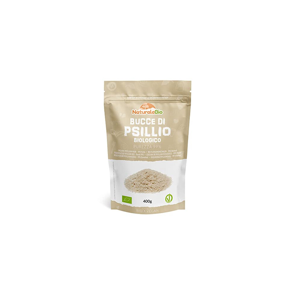 Organic Psyllium Husk - 99% Purity - 400g. Pure & Natural Psyllium Seed Husks, Produced in India. High in Fibre, to be Mixed with Water, Beverages, &