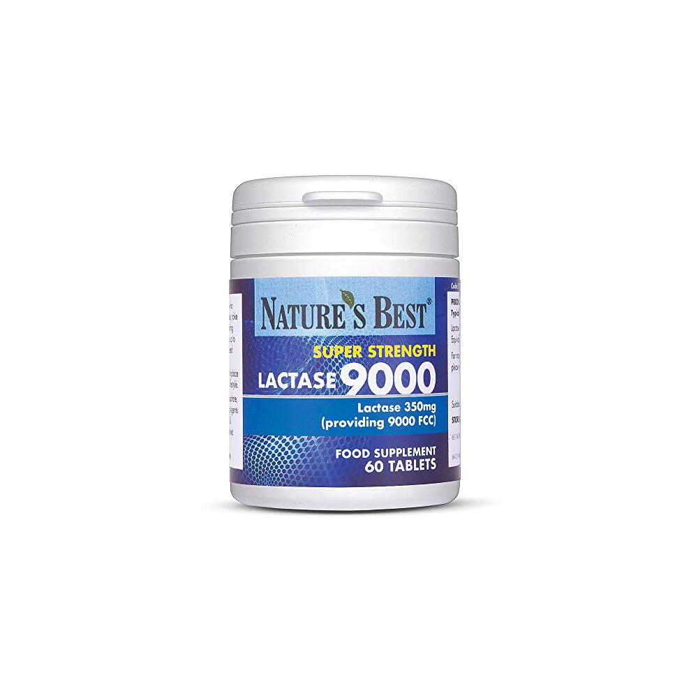Nature's Best Super Strength Lactase Tablets 9000 Fcc Enzyme Units | Max Strength Digestive Enzyme | 60 Tablets: 1 Month's Supply | Helps Digest Lactose In Milk &