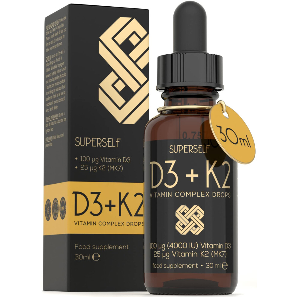 Vitamin D Drops - Vitamin D3 K2 Liquid for Adults High Strength - Vitamin D 4000 IU & Vitamin K2 25mcg - 30ml 600 Drops - Liquid Vitamin D 1000IU per