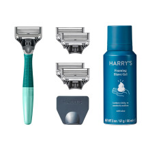 Razors for Men - Men's Razor Set with Tropical Green Handle, 5 Razor Blade Refills, Travel Blade Cover, 60ml Shave Gel