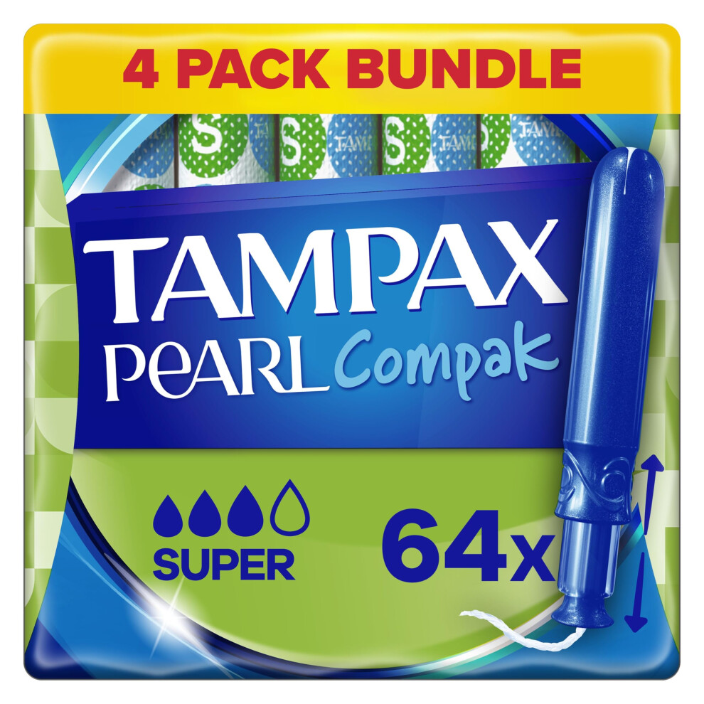 Compak Pearl Tampons, Super With Applicator, 64 Tampons (16 x 4 Packs), Leak Protection And Discretion