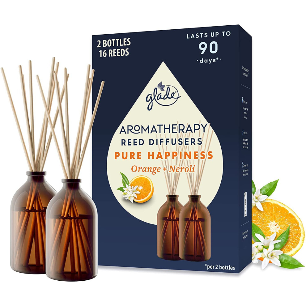 Aromatherapy Reed Diffuser Gift Set, Home Decor Essential Oils Diffuser Uplifting Fragrance, Pure Happiness with Orange & Neroli Blossom, Pack of 2 (2