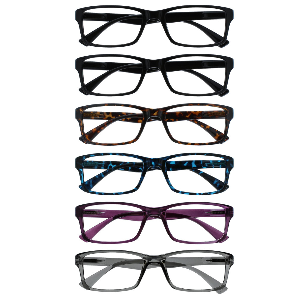 Photos - Glasses & Contact Lenses Pep Reading Glasses 6 Pack Classic Everyday Rectangular Frame Scratch Resistant Spring Hinges Black Brown Blue Purple Grey M