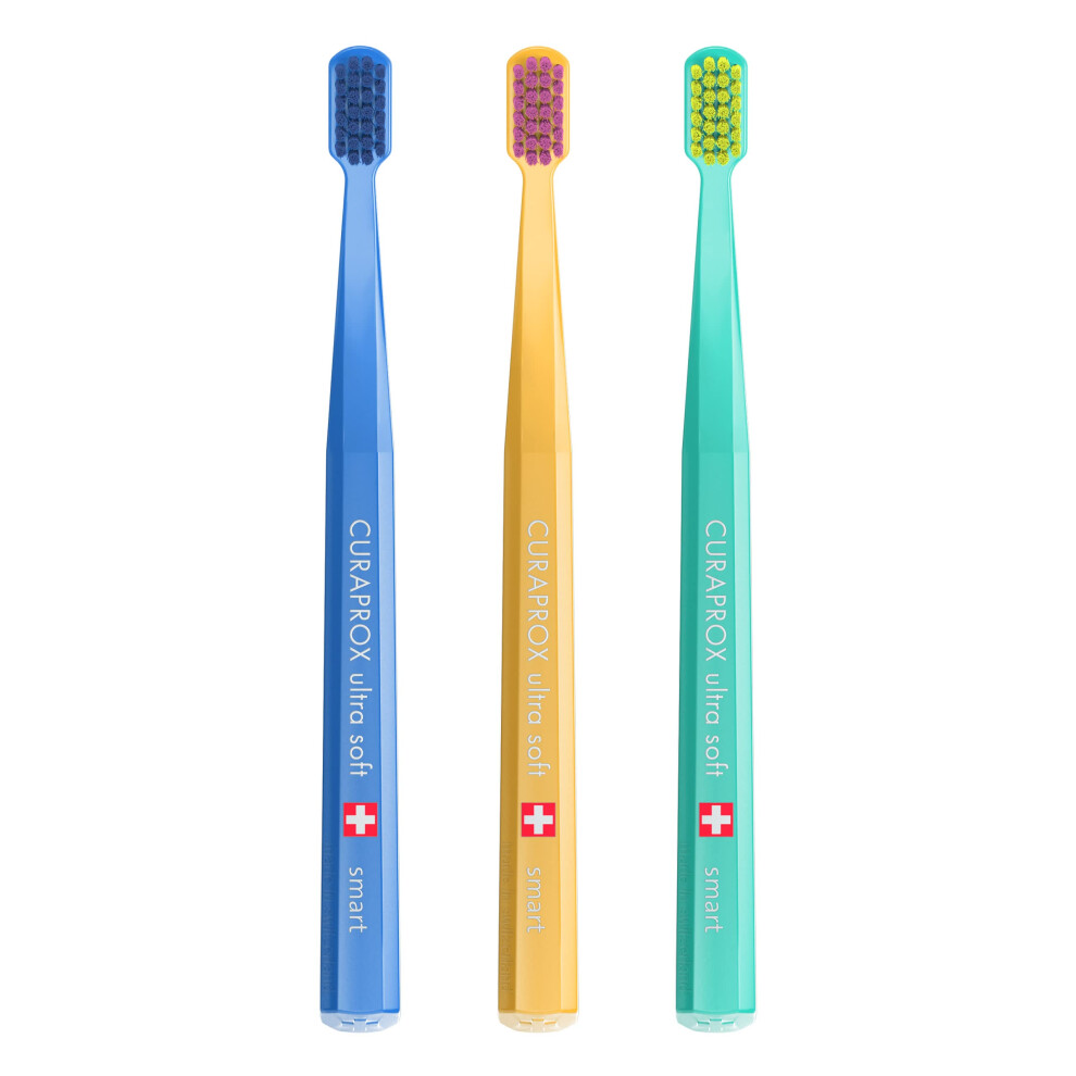 Toothbrush CS Smart Trio Pack - 3 x Soft Small Head Toothbrush for Adults with 7600 CUREN Filaments - Curaprox Manual Toothbrush