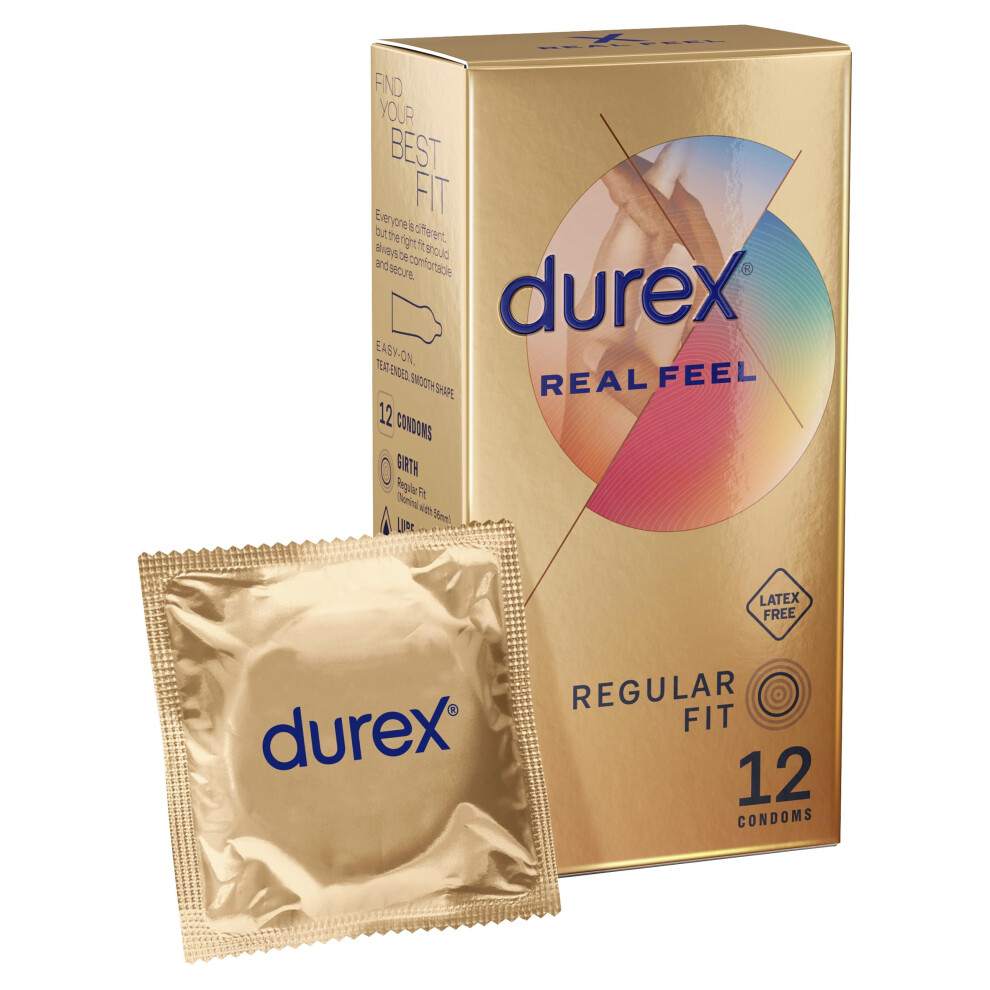 Real Feel Condoms, 12s, Regular Fit, Latex Free, Extra Silicone Lube, Easy On Shape