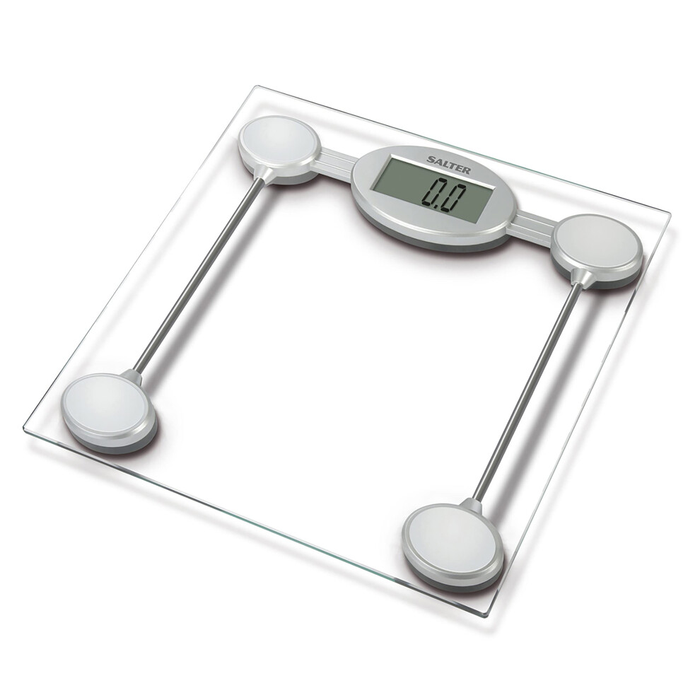 9018S SV3R Glass Electronic Bathroom Scale - 180 KG Maximum Capacity, Easy to Read LCD Display, Tap to Start, Large Toughened Glass Platform,