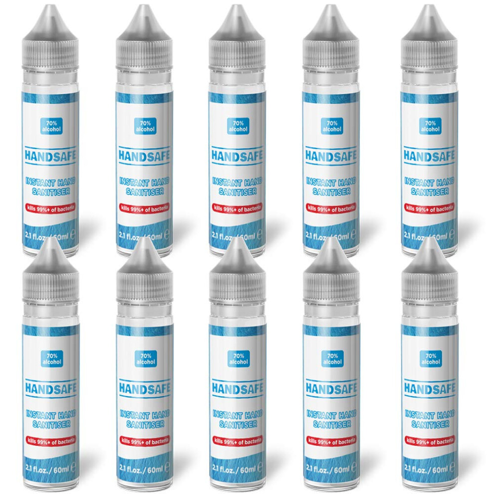 100 x 60ml Instant Hand Sanitiser Liquid Rub Multipack from Handsafe, Kills 99.9%+ Bacteria, 70% Alcohol Based, Medical Grade, Anti Bacterial Fast