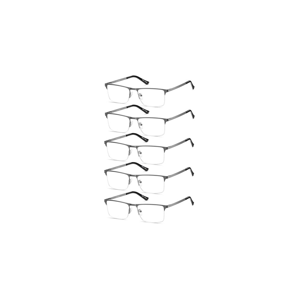 Eyecedar 5-Pack Reading Glasses For Men Metal Gunmetal Half Frame Spring Hinges Eyeglasses Readers 1.00