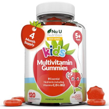 Multivitamin for Kids (5+) - 120 Vegan Gummies - 4 Month Supply - Tasty Strawberry Flavour - Kids Vitamins Including C, D & B12 - Made in The UK by Nu