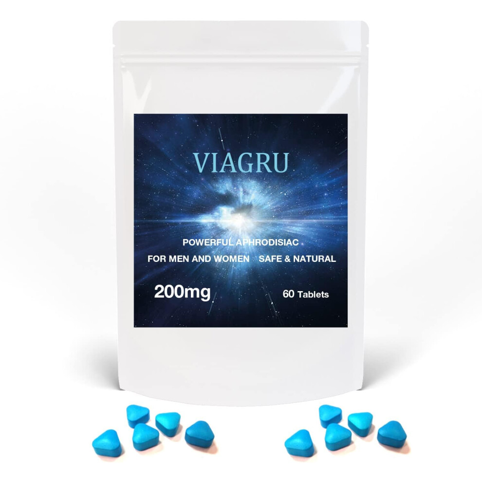 Viagru 200mg 60 High Dose Blue Tablets for Men and Women, Stay Harder for Longer, Natural and Safe