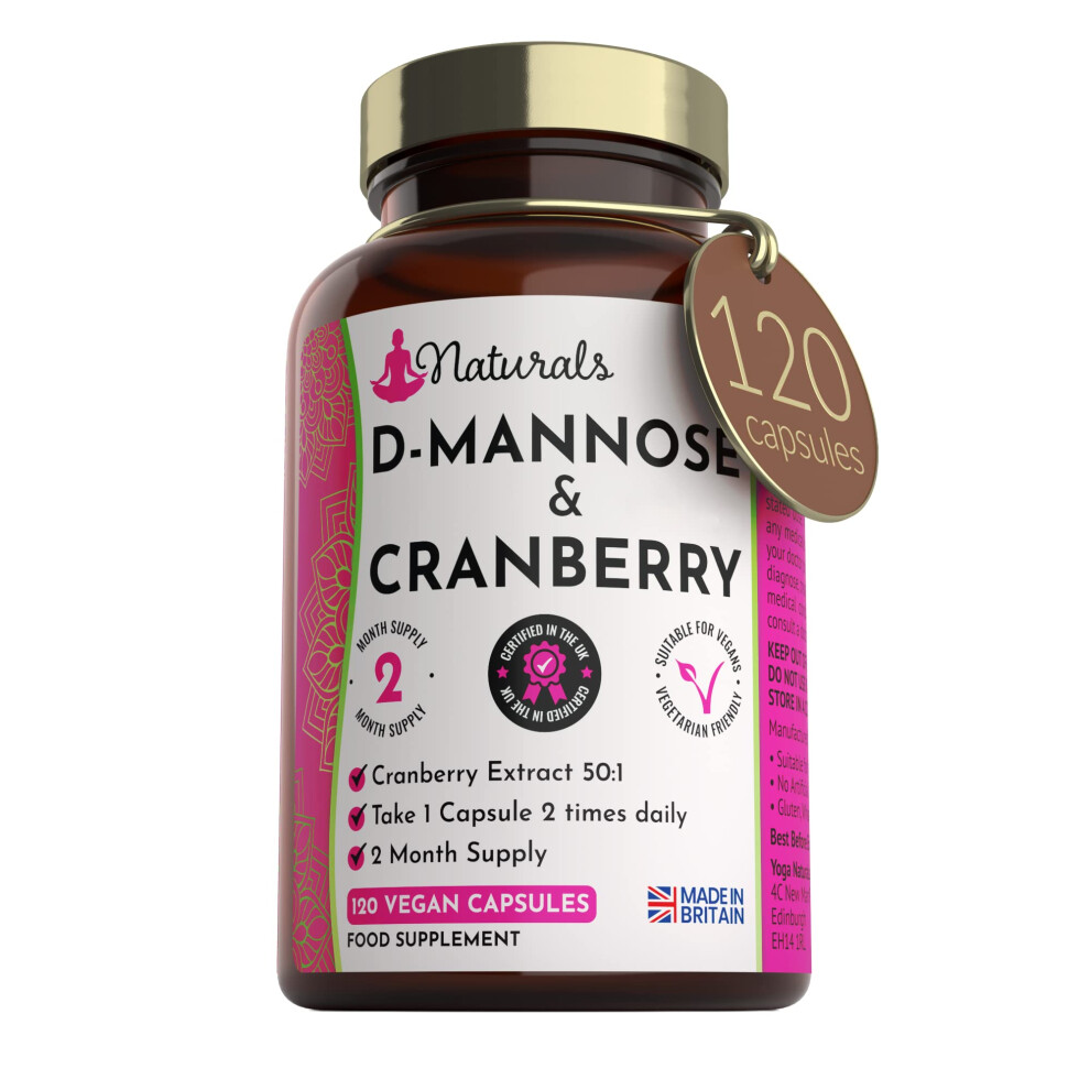 120 D-Mannose And Cranberry Capsules - (2 Months Supply) 1000mg Extract Per Serving - UK Made Vegan Supplement (Not Tablets) - High Strength Natural