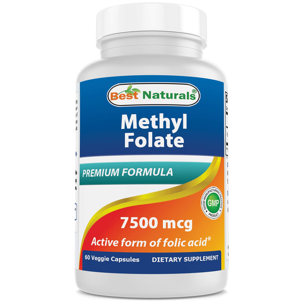 Methyl Folate 7500 mcg (7.5mg) (Most Bio-Available) Veggie Capsule - Supports Cell Formation Growth Function, Brain, Memory, Cardiovascular Health, 60