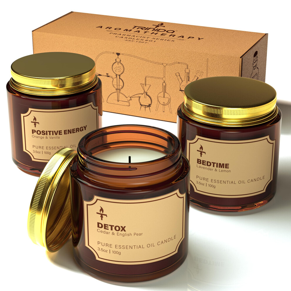 Scented Candles Gifts for Women, Deep Sleep, Uplifting & Detox Aromatherapy Candles Gift Set for with Soy Wax in 3 Apothecary Jars