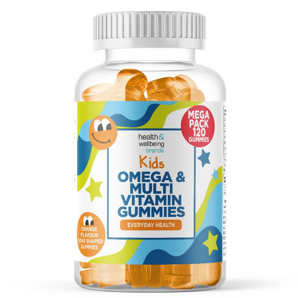 Omega and Multivitamin for Children, 120 Gummies for Kids - Orange Flavour- 9 Essential Vitamins + Minerals, Vitamin C D A & B Vitamins for Children -