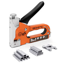 Heavy Duty Staple Gun, BeiHeng 3 in 1 Upholstery Staple Nail Steel Gun with 1200 Staples, Manual Brad Nailer Power Adjustment Stapler Gun for Wood,