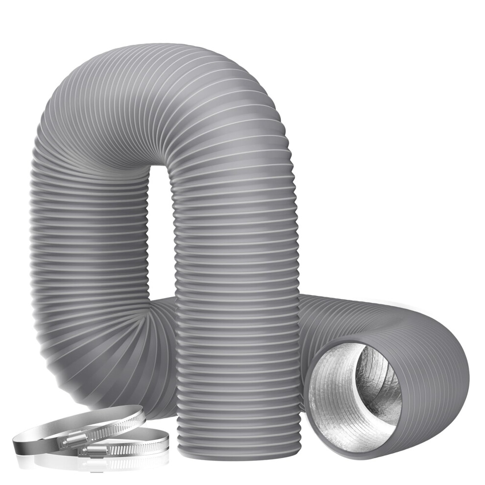 Aluminium PVC Ventilation Air Ducting 100mm - Flexible Vent Hose Pipe for Extractor Fan, Hydroponics(Ã¸100mm*5m,Gray)