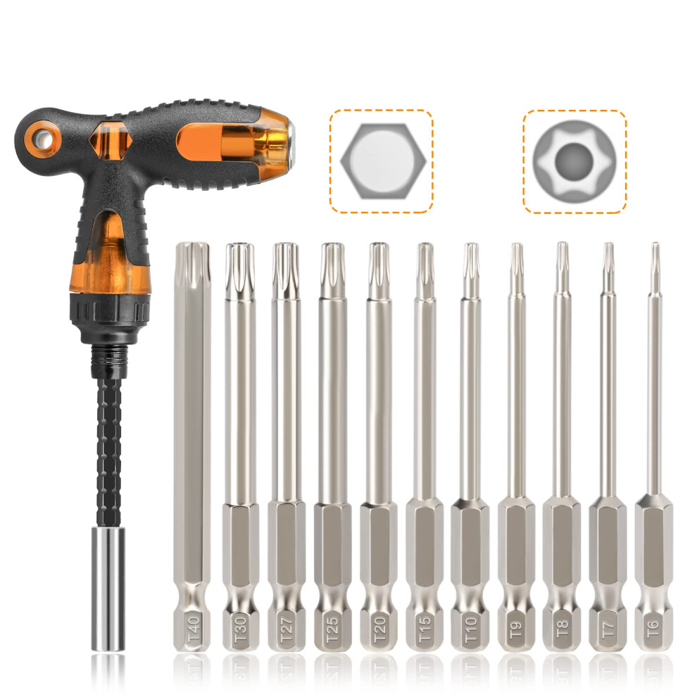 13Pcs Torx Screwdriver Sets Hakkin Torx Bit Set With Ratchet Screwdriver 75Mm Torx Security Bit Set S2 Steel T6-T40 Magnetic Tamper Proof Torx Bits 750875625951