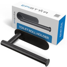 Toilet Roll Holder | Self Adhesive Bathroom Accessory | Wall Mounted | No Drill Required | Brushed Matte Finish | Black or Chrome (Cast Iron, Black)
